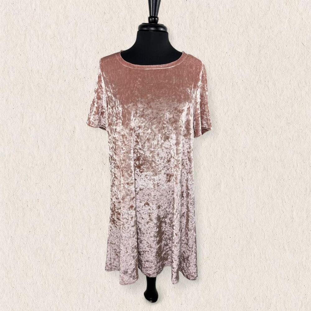 POL Blush Pink Crushed Velvet Shift Dress‎ Size Large – Y2K Retro Glam Holiday